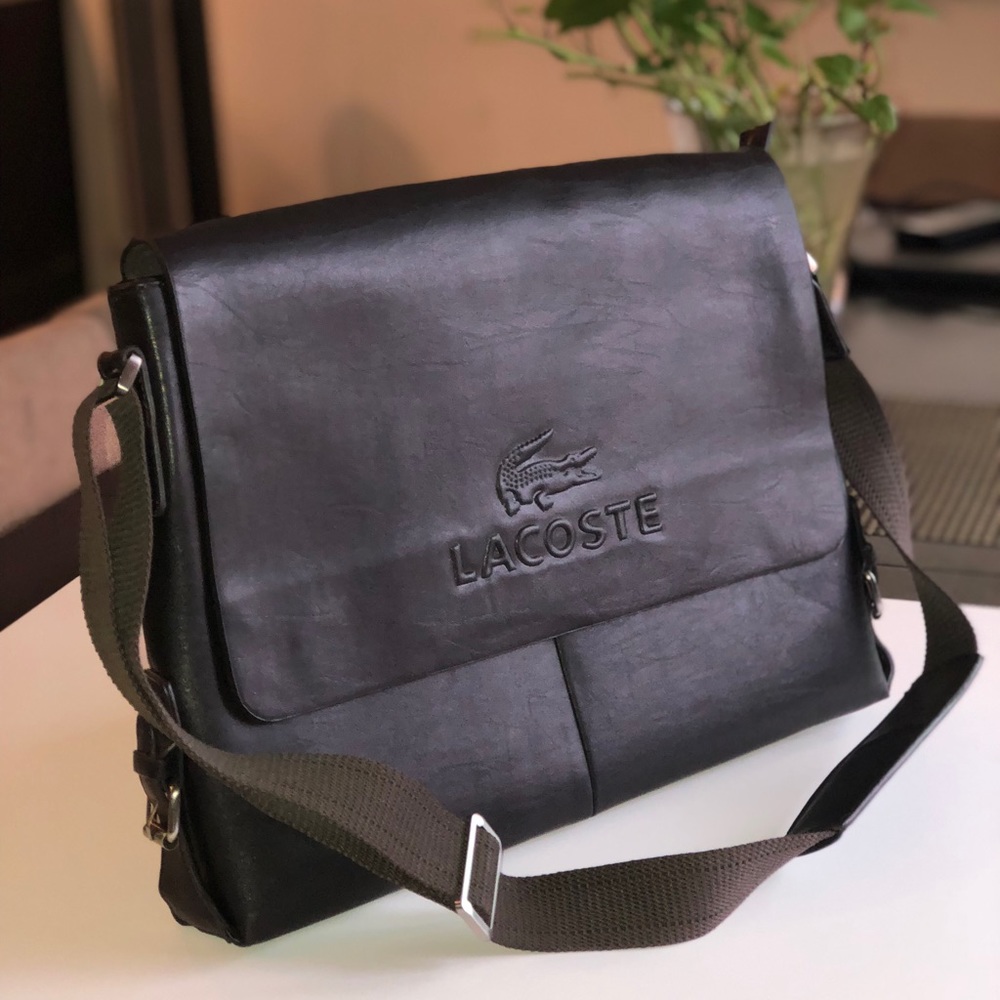 Lacoste men’s leather messenger bag.